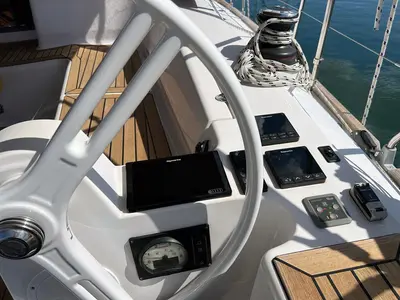Cockpit of Kaminari, a Elan Impression 45 sailboat at Punat, Croatia