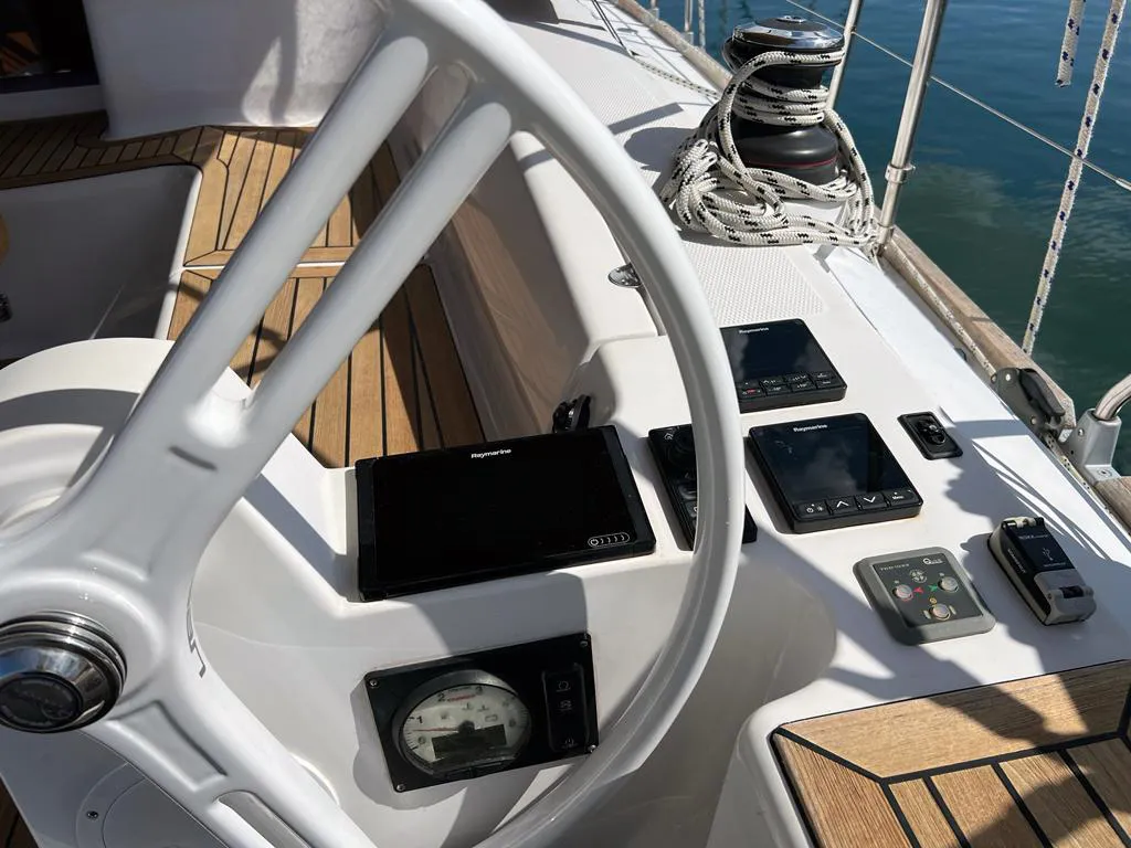 Cockpit of Kaminari, a Elan Impression 45 sailboat at Punat, Croatia