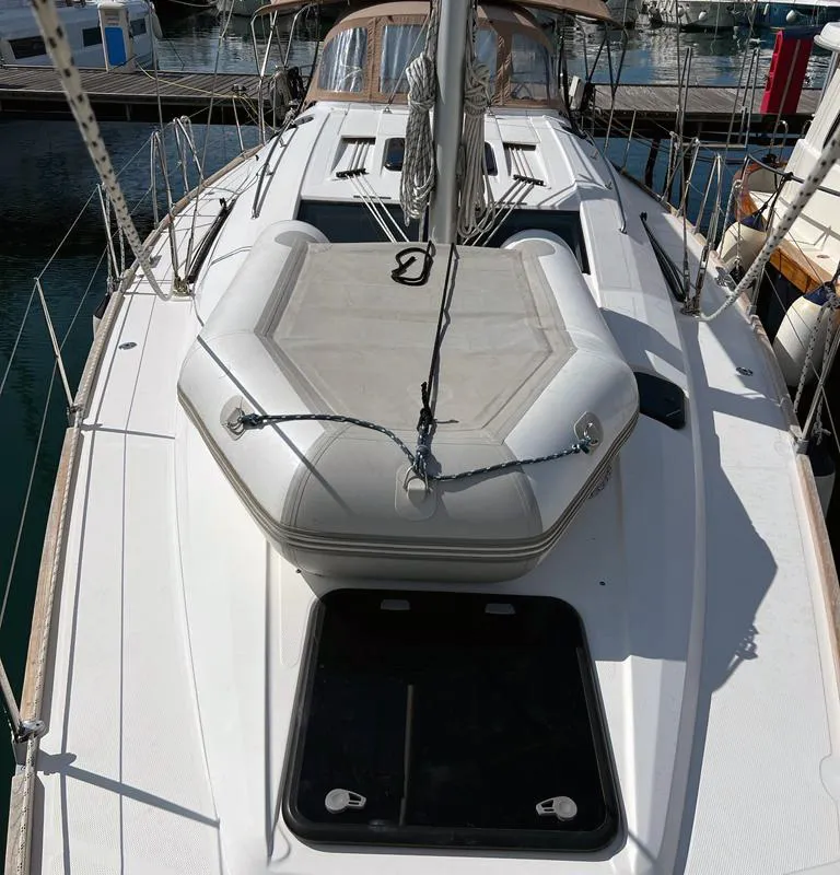 Deck of Kaminari, a Elan Impression 45 sailboat at Punat, Croatia