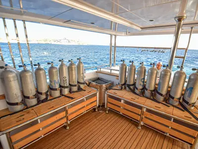 Deck of South Moon One, a Luxury Motor Yacht motor yacht at Sharm El Sheikh, Egypt