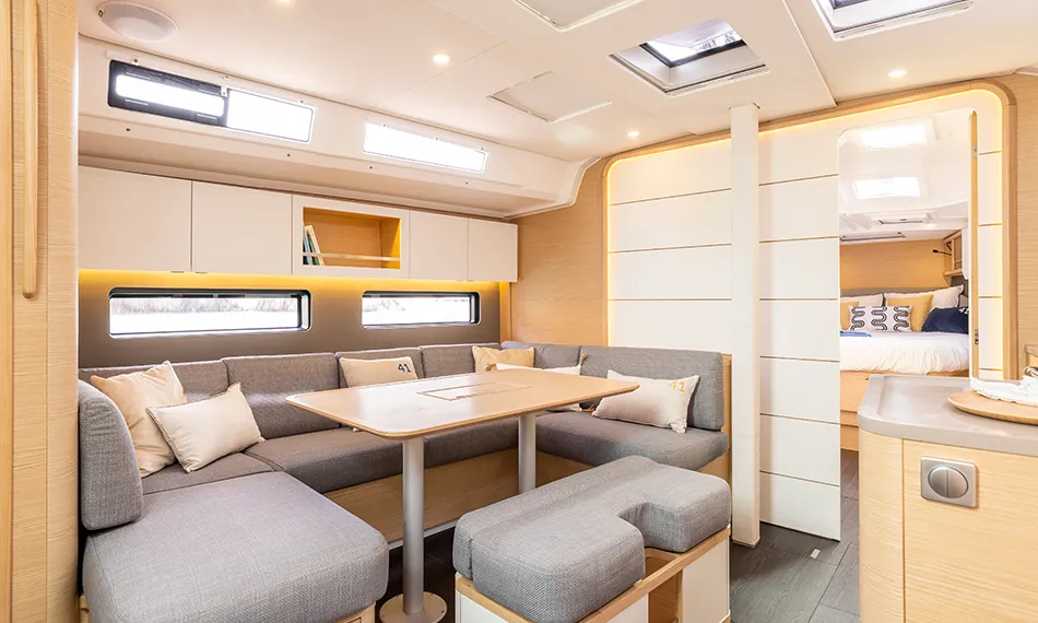 Cabin on Callipigia, a Dufour 41 sailboat at Cagliari, Italy
