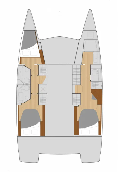 Floor plan of Dellis Rae, a Fountaine Pajot Isla 40 catamaran at Central Abaco, Bahamas