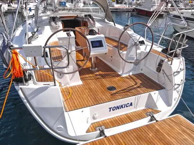 Cockpit of Tonkica, a Bavaria Cruiser 34 sailboat at Split, Croatia