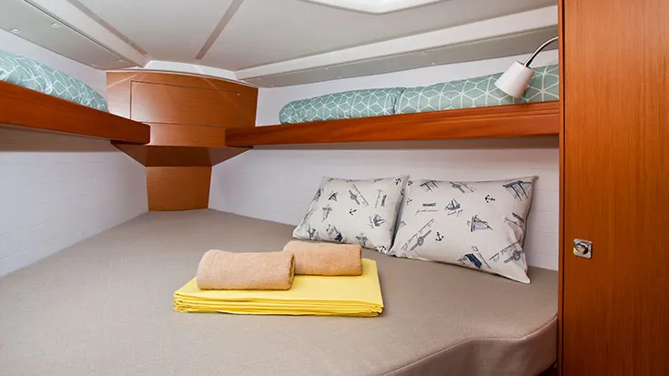 Cabin on Tonkica, a Bavaria Cruiser 34 sailboat at Split, Croatia