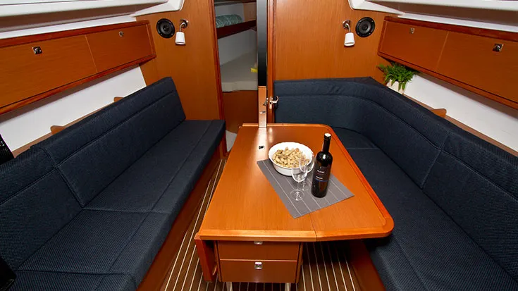 Salon of Tonkica, a Bavaria Cruiser 34 sailboat at Split, Croatia