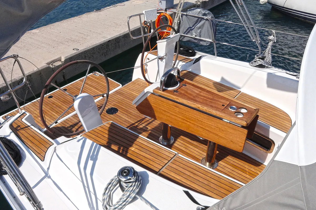 Cockpit of Tonkica, a Bavaria Cruiser 34 sailboat at Split, Croatia
