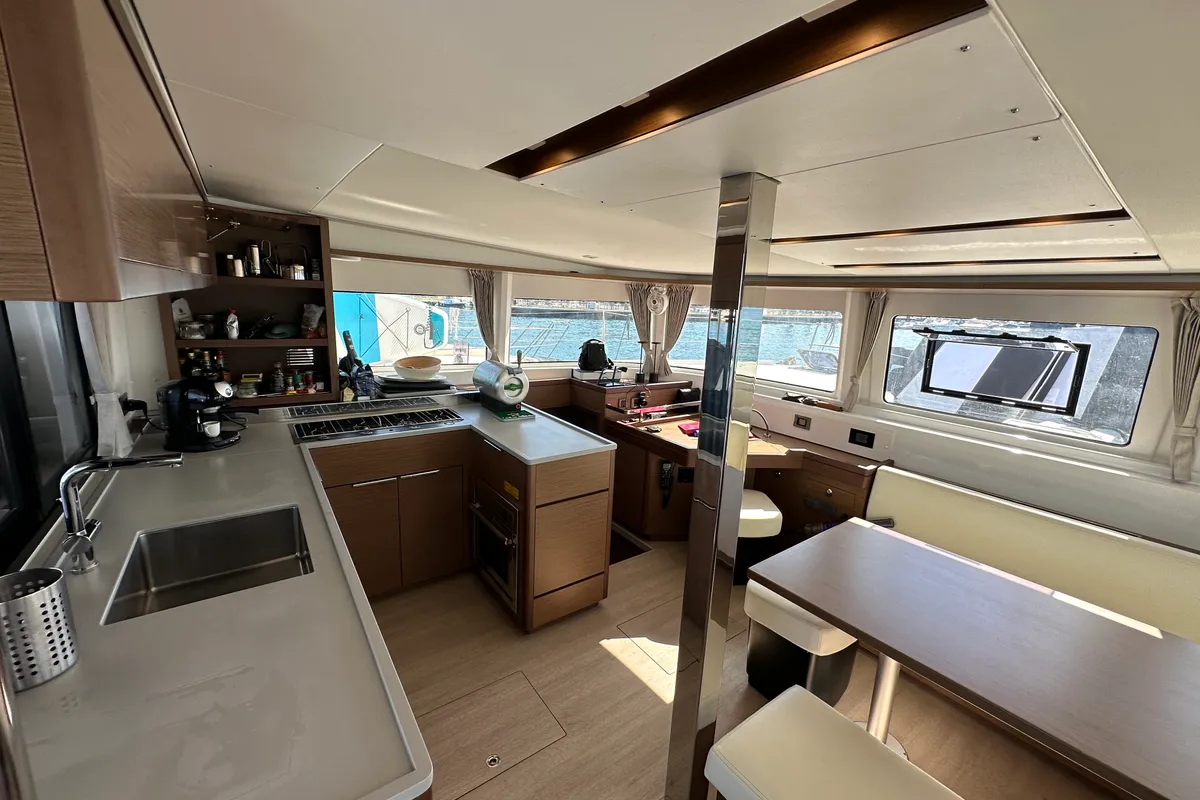 Galley of Sella III, a Lagoon 46 catamaran at Figari/Golfo Aranci, Italy