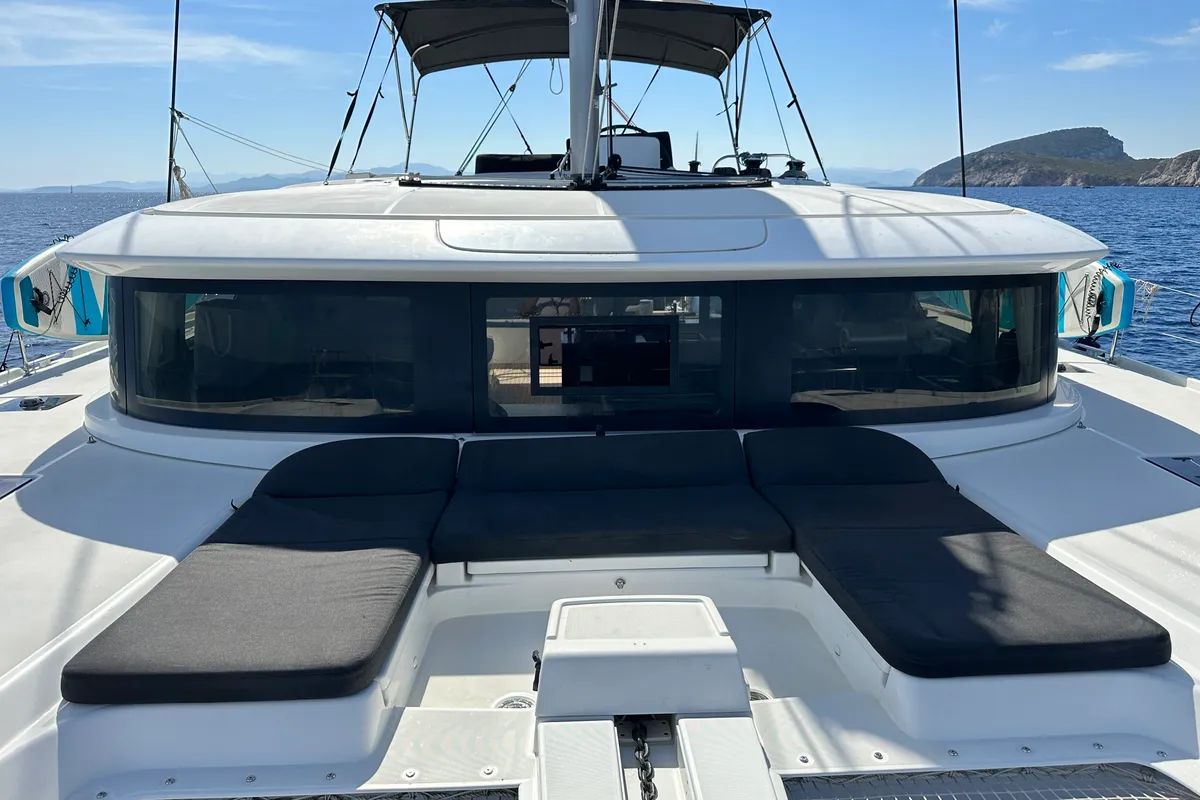 Deck of Sella III, a Lagoon 46 catamaran at Figari/Golfo Aranci, Italy