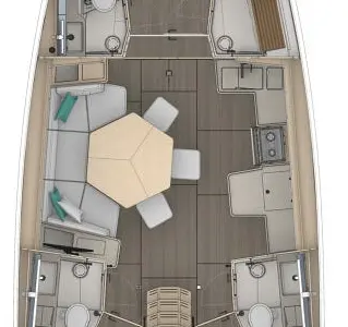 Floor plan of Bossa Nova, a Dufour 44 sailboat at Vodice, Croatia
