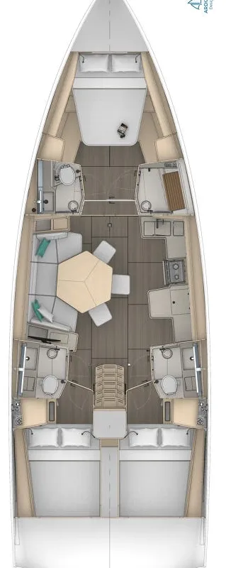 Floor plan of Bossa Nova, a Dufour 44 sailboat at Vodice, Croatia