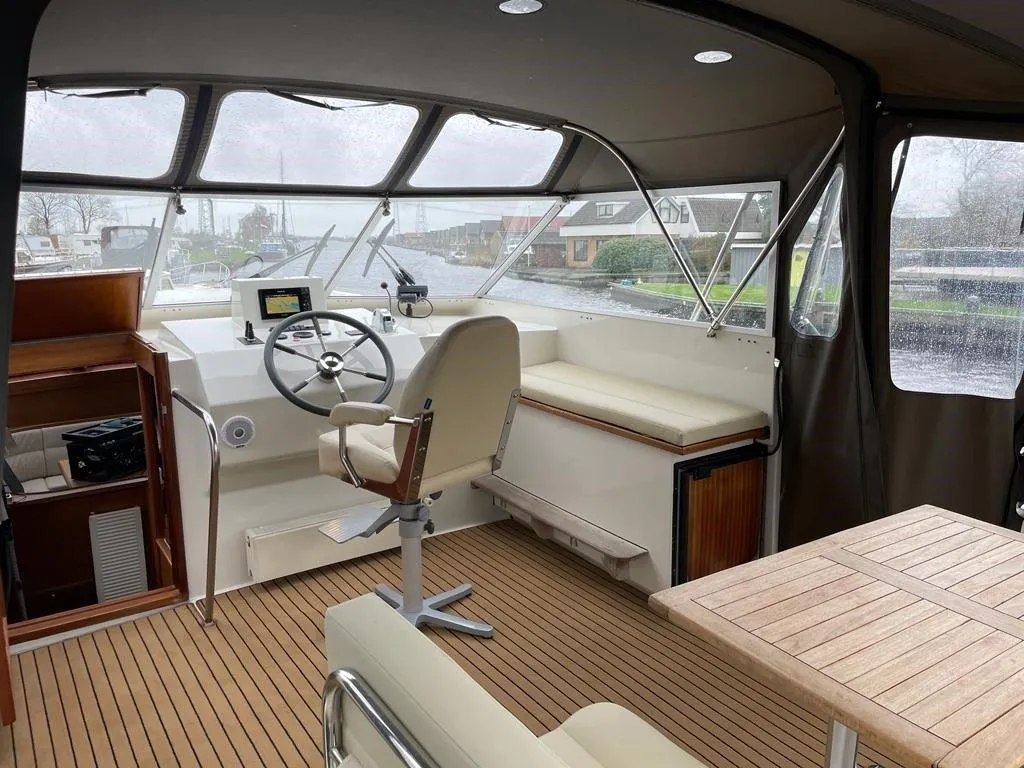 Cockpit of Pelicaen, a Gulet Hemmes 1400 motorboat at Akkrum, Netherlands
