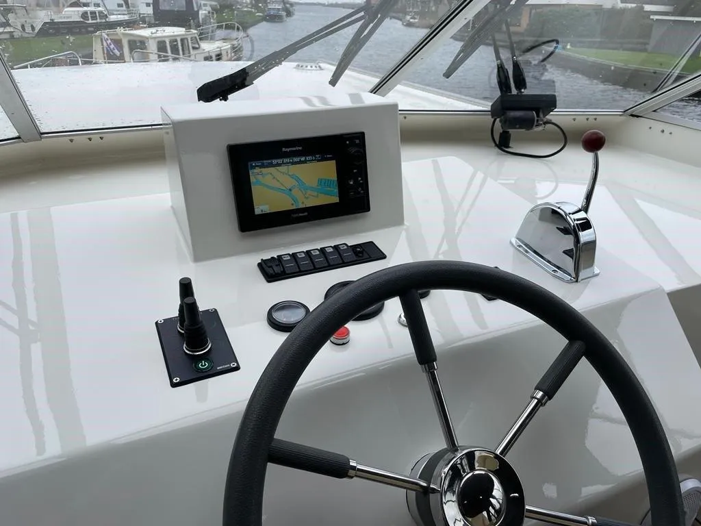 Cockpit of Pelicaen, a Gulet Hemmes 1400 motorboat at Akkrum, Netherlands