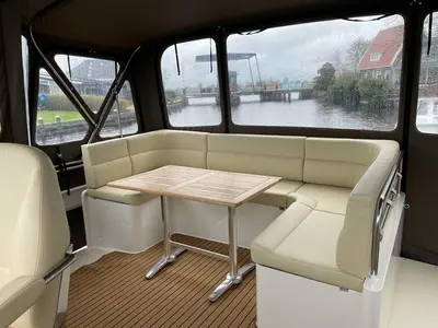 Deck of Pelicaen, a Gulet Hemmes 1400 motorboat at Akkrum, Netherlands