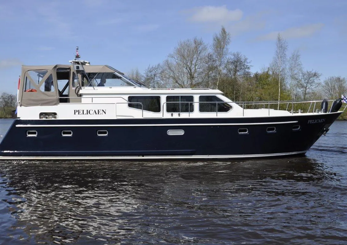 Exterior view of Pelicaen, a Gulet Hemmes 1400 motorboat at Akkrum, Netherlands