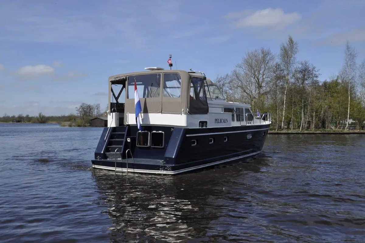 Exterior view of Pelicaen, a Gulet Hemmes 1400 motorboat at Akkrum, Netherlands