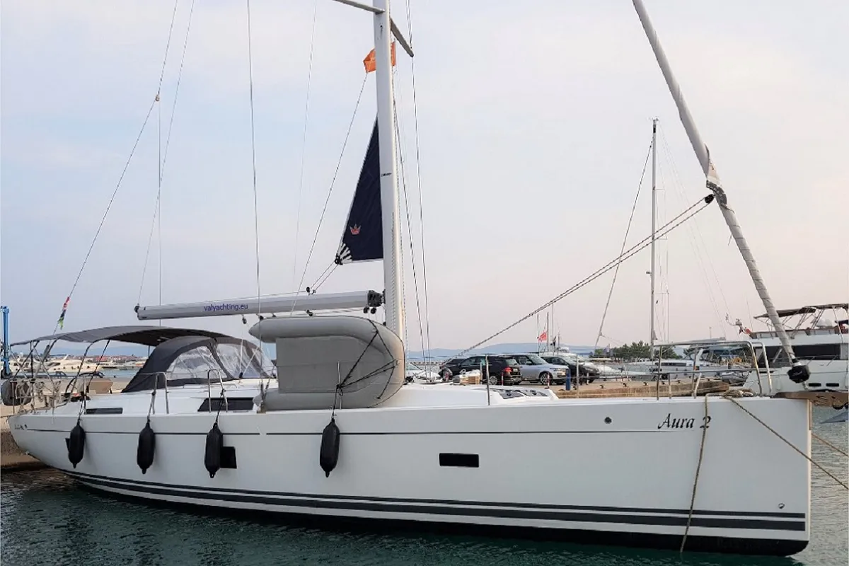 Exterior view of Aura II, a Hanse 458 sailboat at Sukošan, Croatia