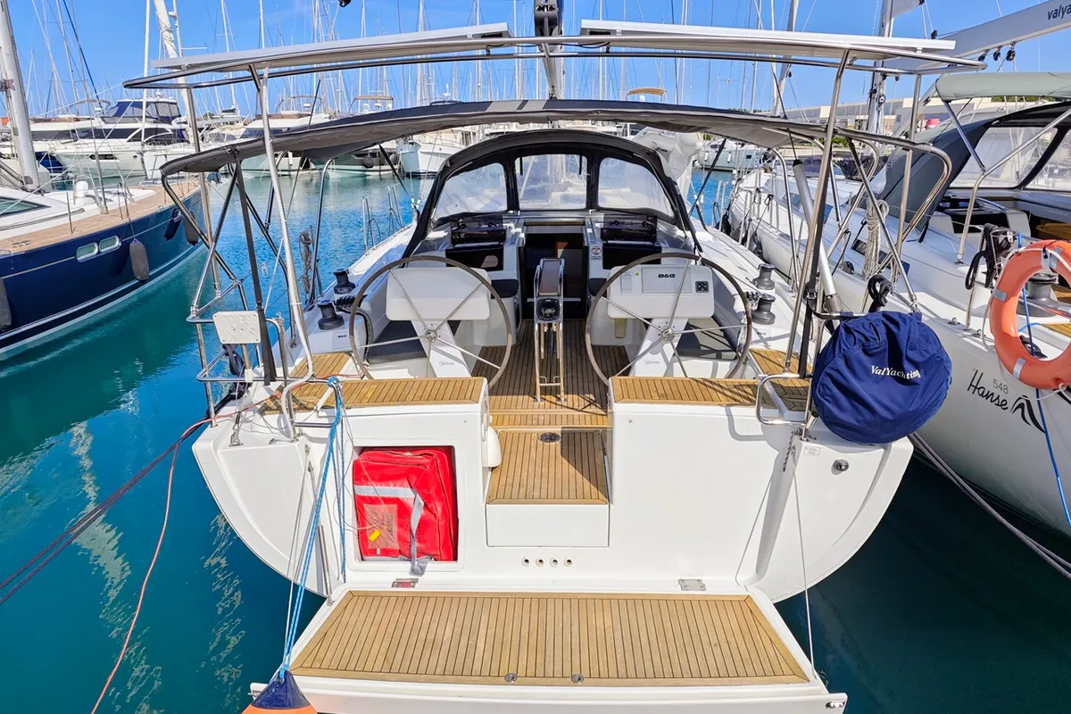 Exterior view of Aura II, a Hanse 458 sailboat at Sukošan, Croatia