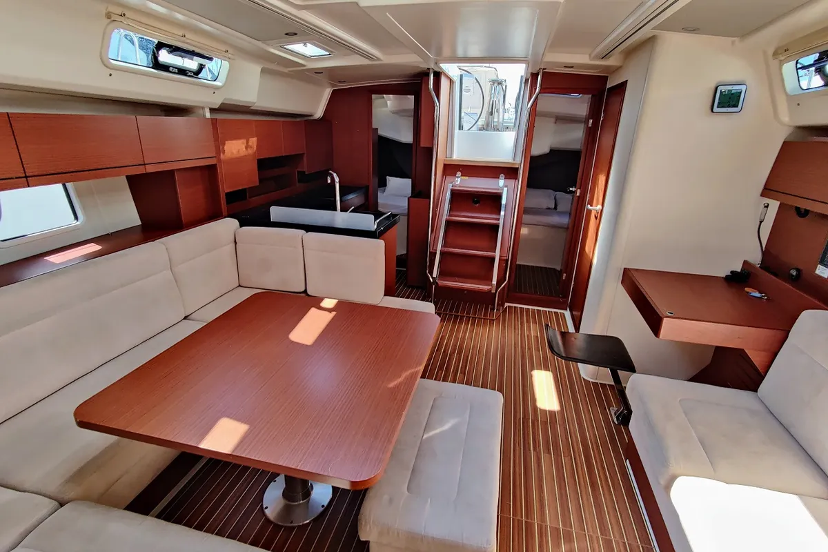 Salon of Aura II, a Hanse 458 sailboat at Sukošan, Croatia