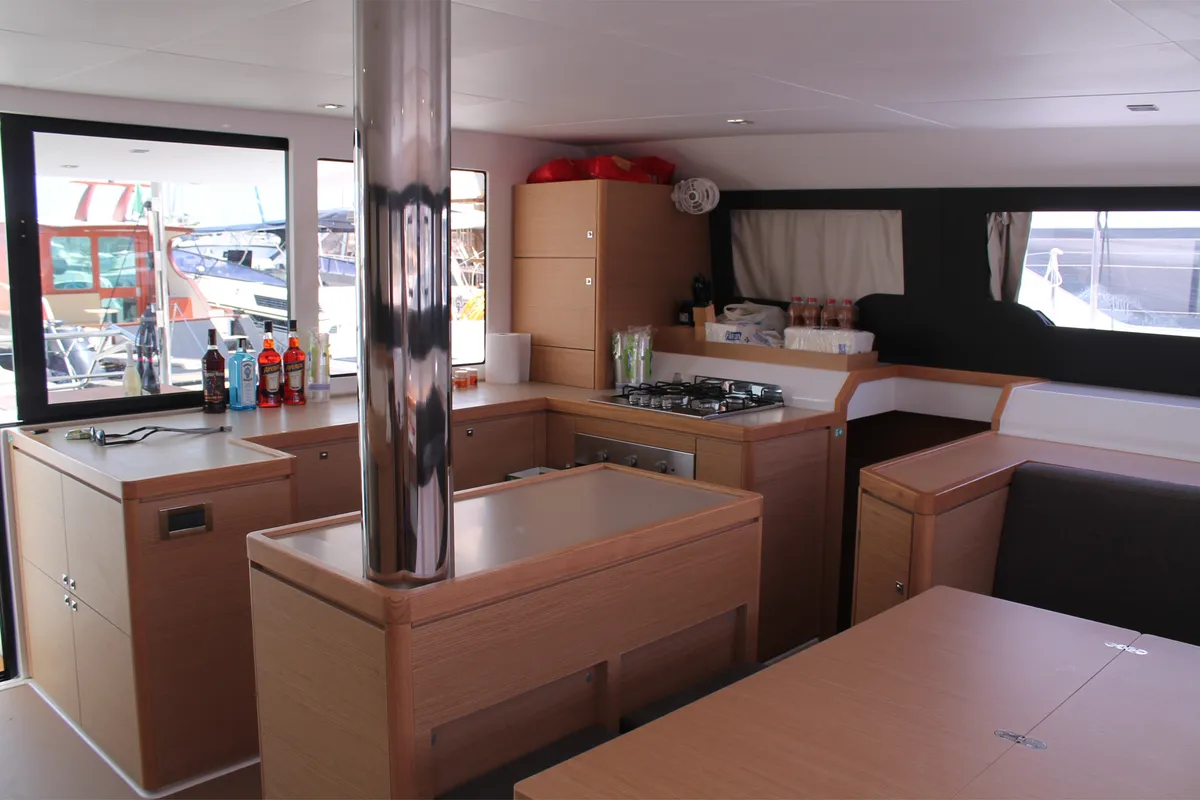 Galley of Paradise Planet, a Dufour Catamaran 48 catamaran at Marsala, Italy