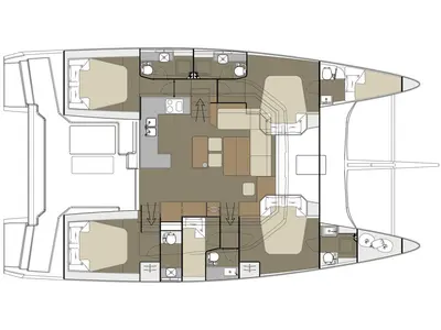 Floor plan of Paradise Planet, a Dufour Catamaran 48 catamaran at Marsala, Italy