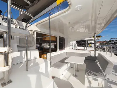 Deck of First Choice, a Lagoon 400 S2 catamaran at Grad Biograd na Moru, Croatia