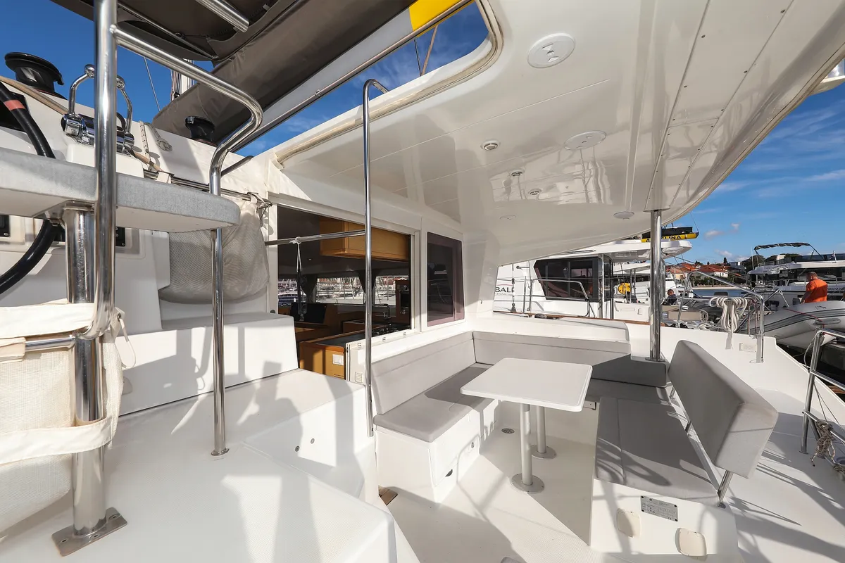Deck of First Choice, a Lagoon 400 S2 catamaran at Grad Biograd na Moru, Croatia
