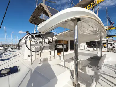 Cockpit of First Choice, a Lagoon 400 S2 catamaran at Grad Biograd na Moru, Croatia