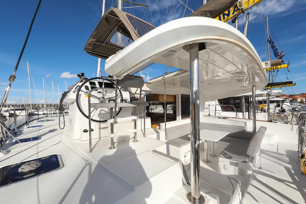 Cockpit of First Choice, a Lagoon 400 S2 catamaran at Grad Biograd na Moru, Croatia
