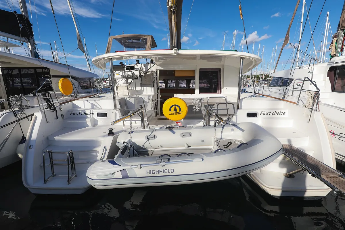 Exterior view of First Choice, a Lagoon 400 S2 catamaran at Grad Biograd na Moru, Croatia