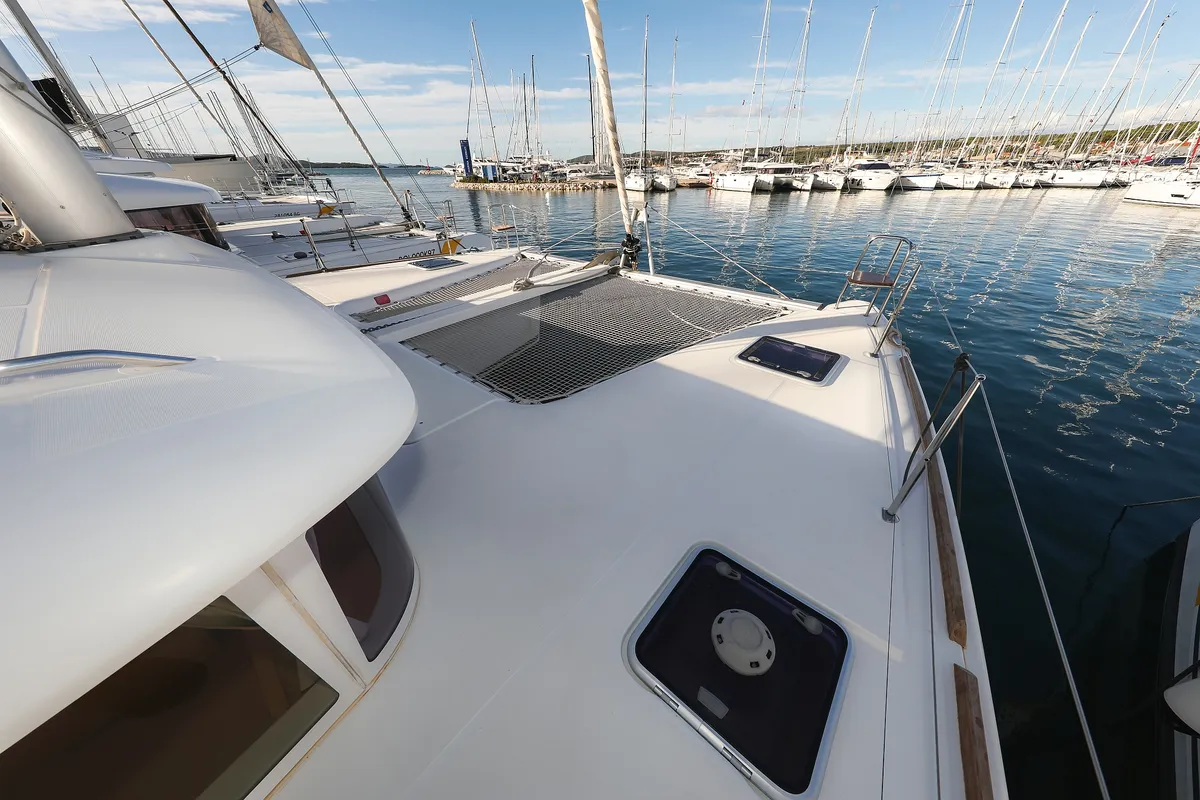 Deck of First Choice, a Lagoon 400 S2 catamaran at Grad Biograd na Moru, Croatia