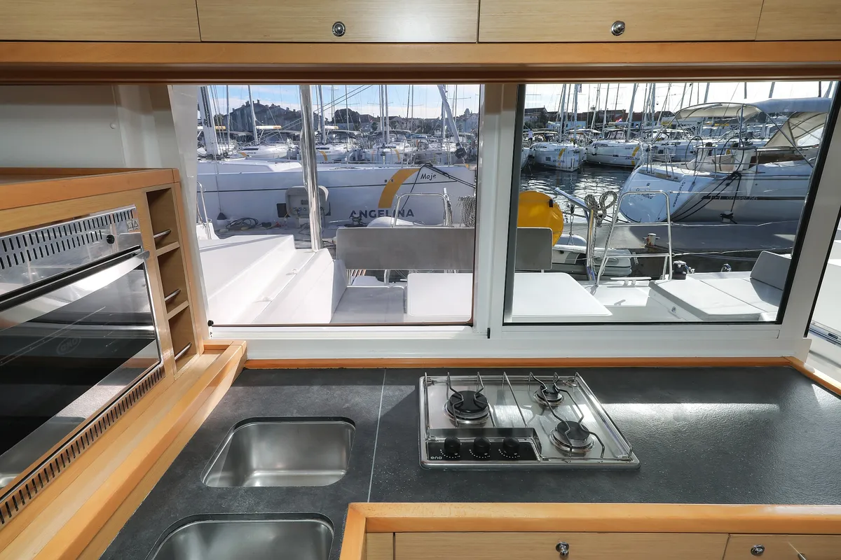 Galley of First Choice, a Lagoon 400 S2 catamaran at Grad Biograd na Moru, Croatia