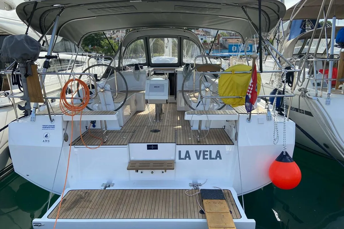 Exterior view of La Vela, a Bavaria C38 sailboat at Općina Vrsar, Croatia