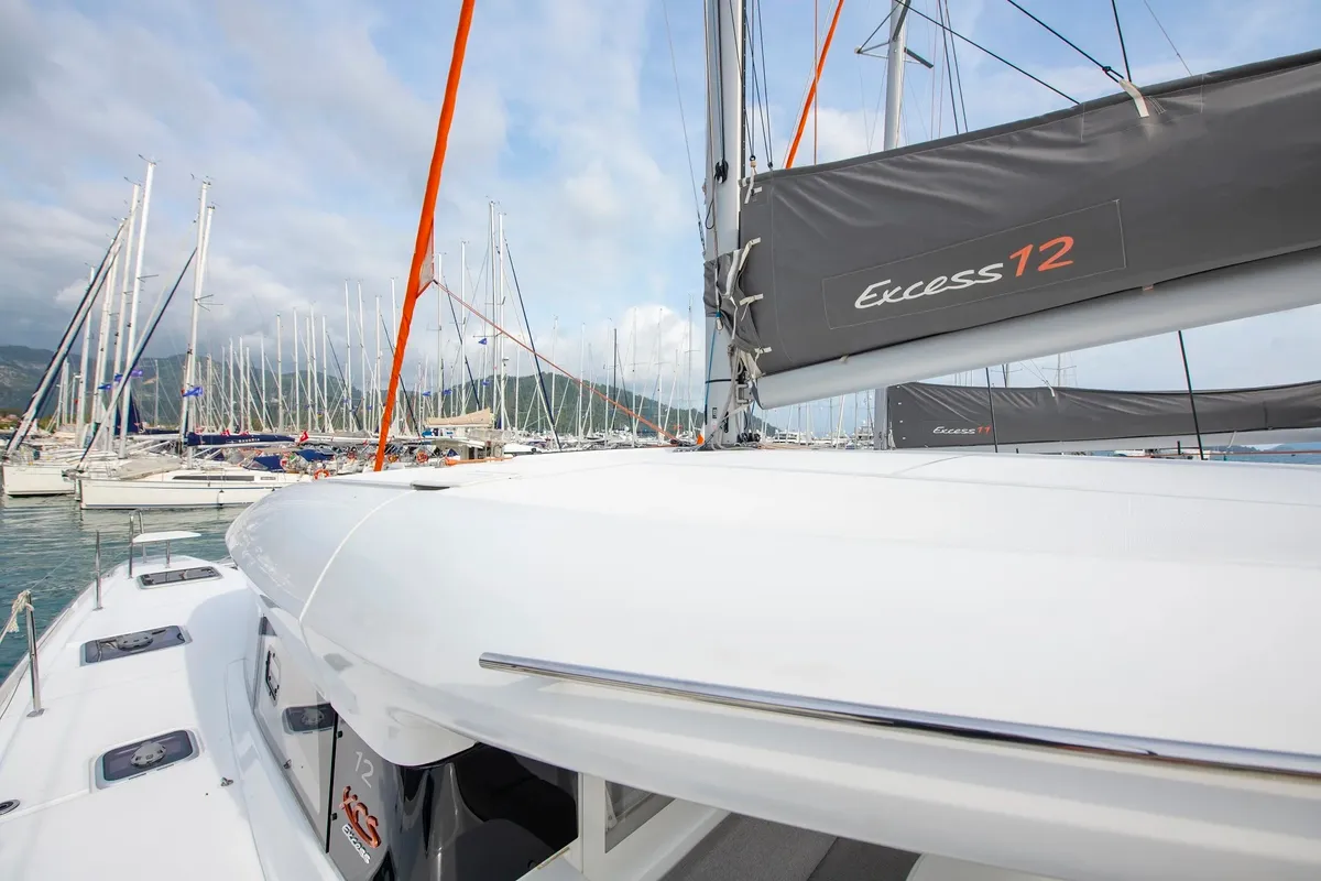 Deck of Kalevezi, a Excess 12 catamaran at Fethiye, Turkey