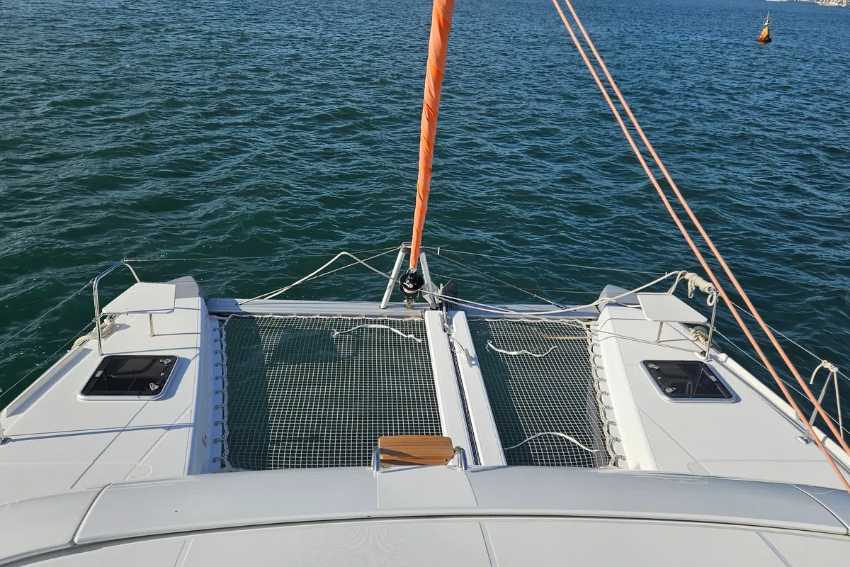 Deck of Kalevezi, a Excess 12 catamaran at Fethiye, Turkey