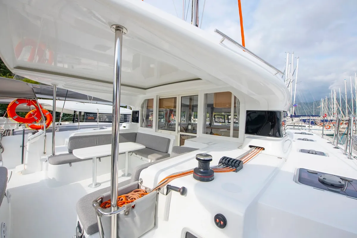 Deck of Kalevezi, a Excess 12 catamaran at Fethiye, Turkey
