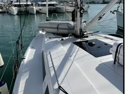 Deck of Medusa III, a Hanse 388 sailboat at Municipal Unit of Lefkada, Greece
