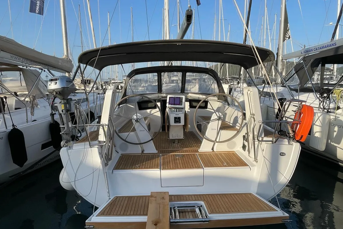 Exterior view of Medusa III, a Hanse 388 sailboat at Municipal Unit of Lefkada, Greece