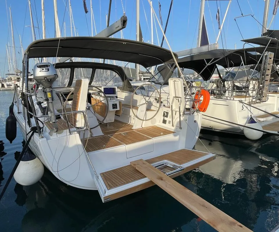 Exterior view of Medusa III, a Hanse 388 sailboat at Municipal Unit of Lefkada, Greece