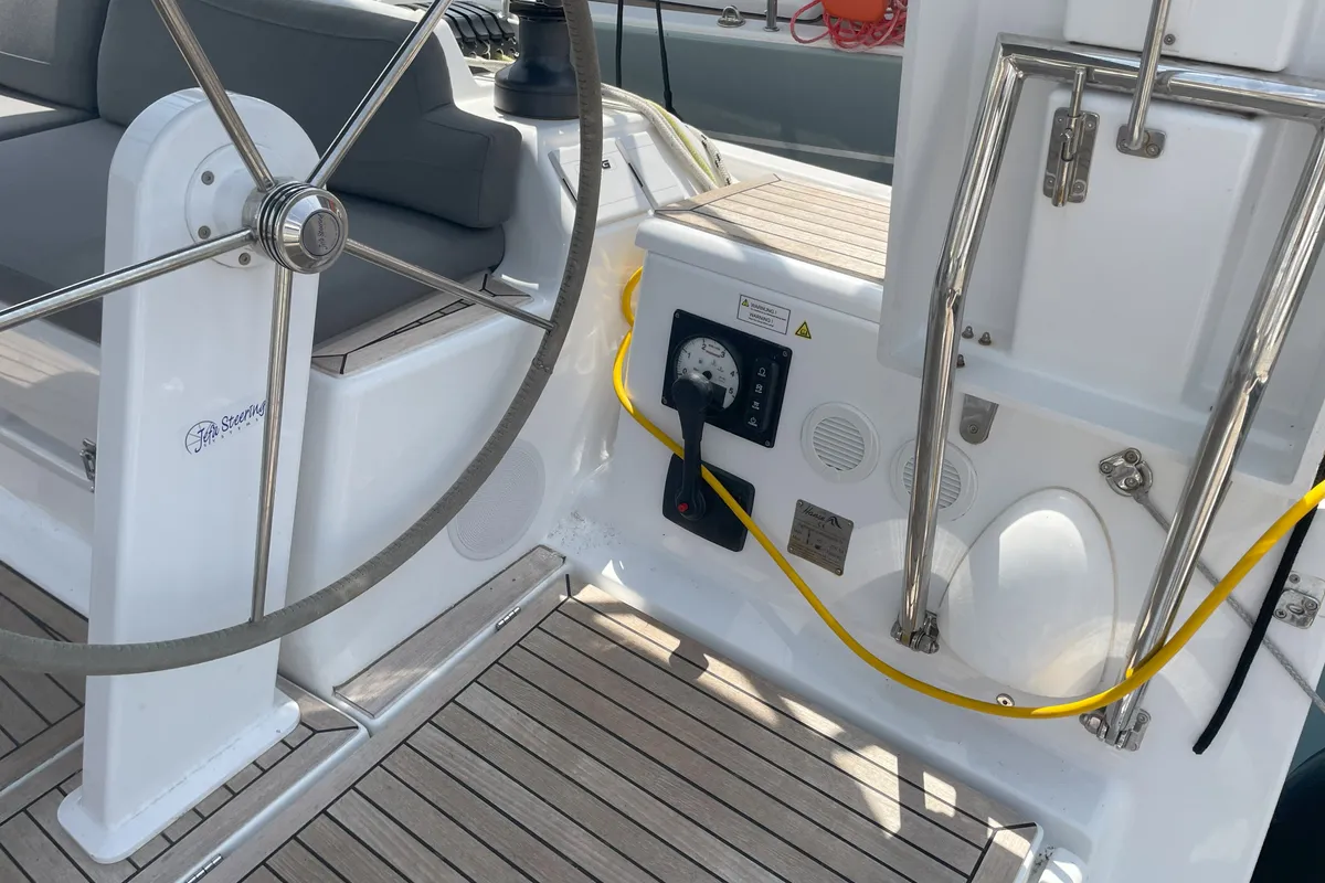 Cockpit of Medusa III, a Hanse 388 sailboat at Municipal Unit of Lefkada, Greece