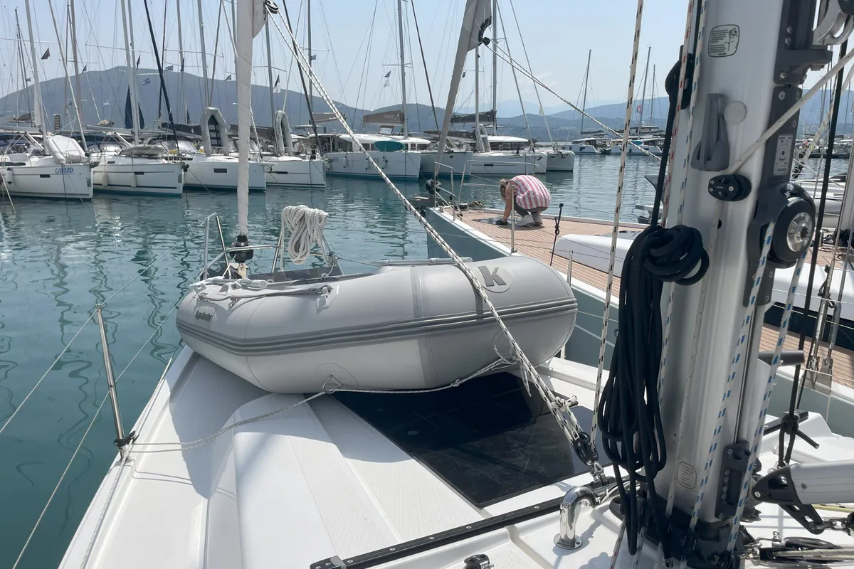 Deck of Medusa III, a Hanse 388 sailboat at Municipal Unit of Lefkada, Greece