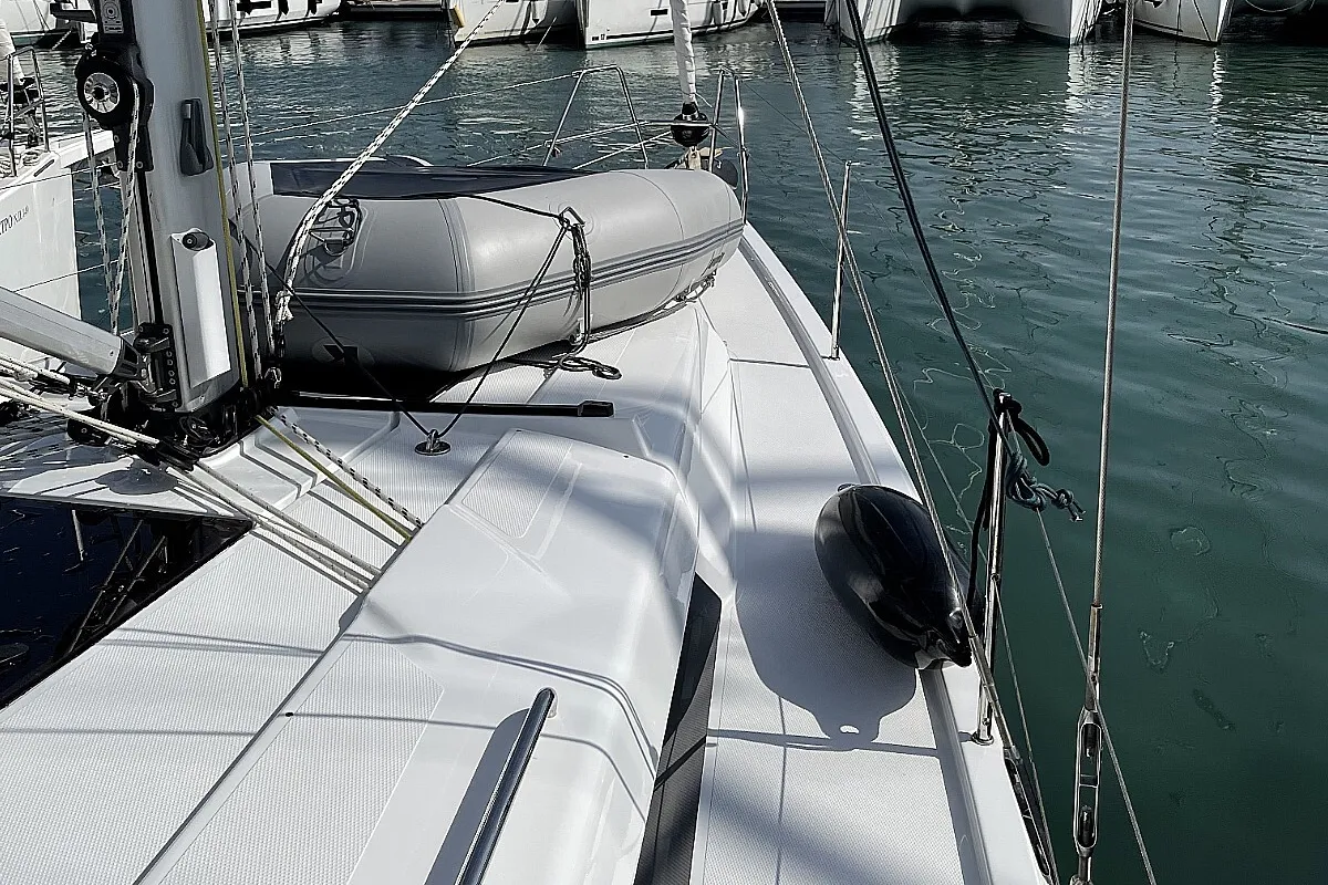 Deck of Medusa III, a Hanse 388 sailboat at Municipal Unit of Lefkada, Greece