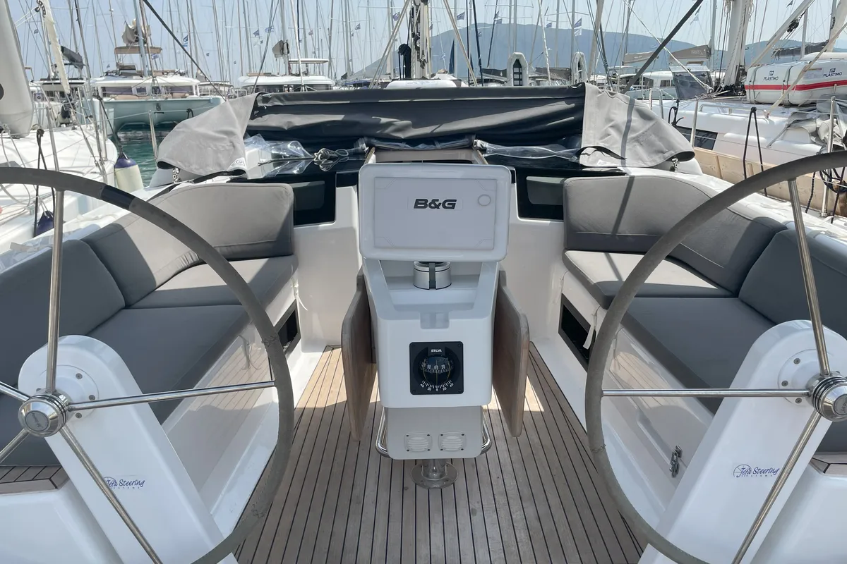 Cockpit of Medusa III, a Hanse 388 sailboat at Municipal Unit of Lefkada, Greece