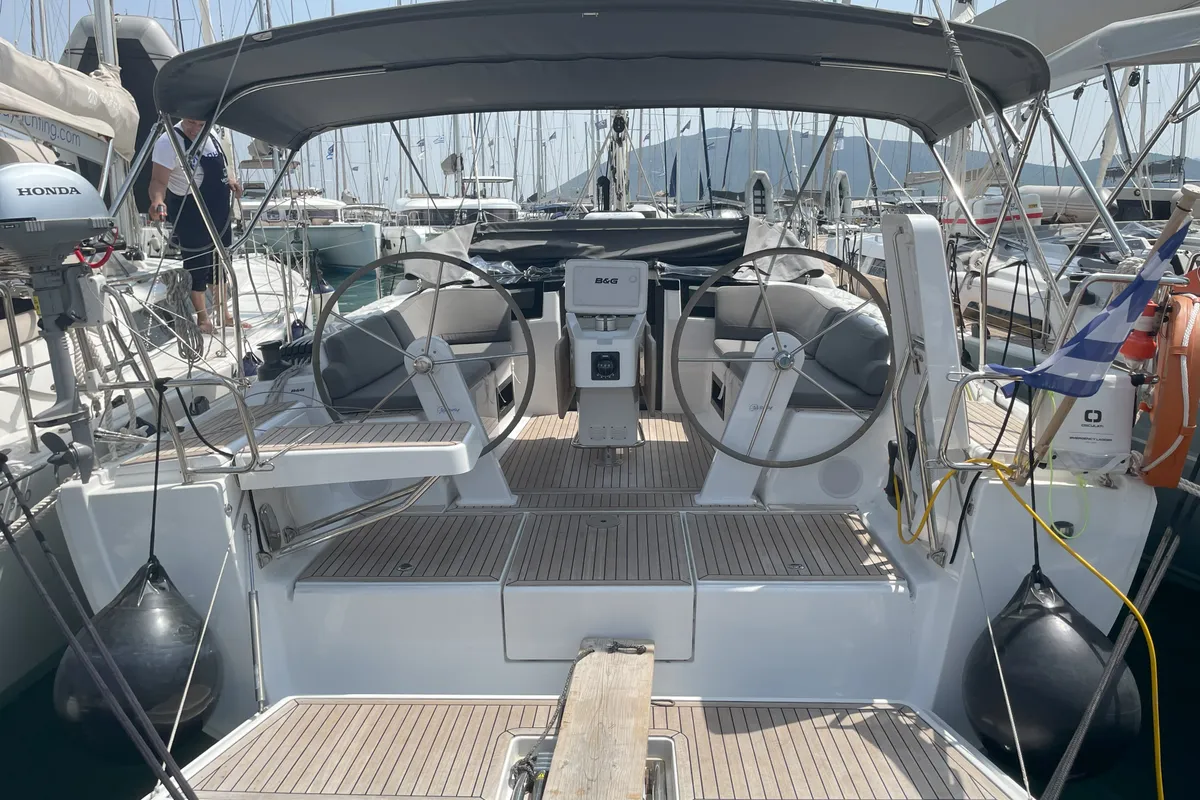 Deck of Medusa III, a Hanse 388 sailboat at Municipal Unit of Lefkada, Greece