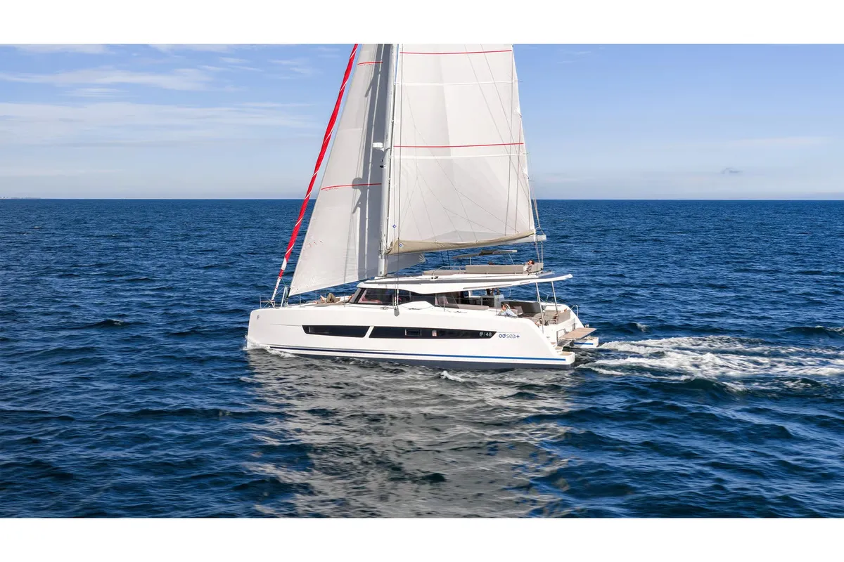 Comfort, a Fountaine Pajot FP 48 catamaran at Capo d'Orlando, Italy