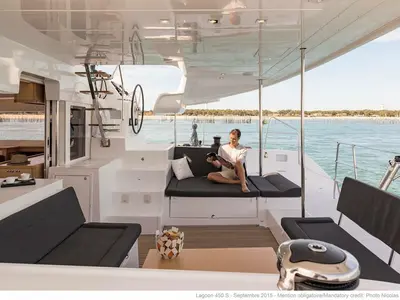 Deck of Blue Diamond, a Lagoon 450 S catamaran at Pianottoli-Caldarello, France