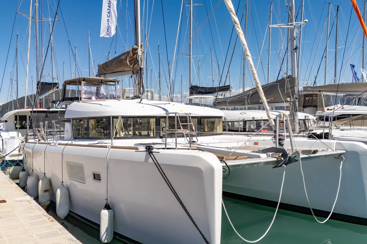 Exterior view of Deep Blue, a Lagoon 39 catamaran at Municipal Unit of Lefkada, Greece