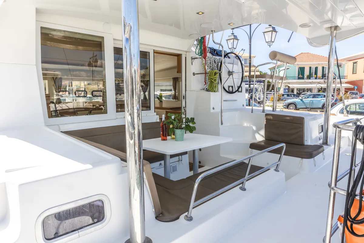 Deck of Deep Blue, a Lagoon 39 catamaran at Municipal Unit of Lefkada, Greece