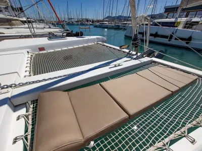 Deck of Deep Blue, a Lagoon 39 catamaran at Municipal Unit of Lefkada, Greece