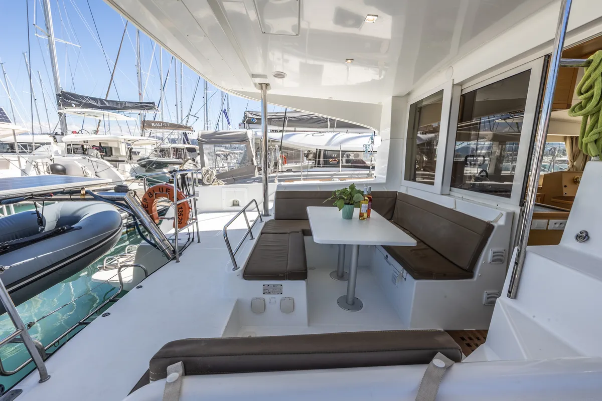 Deck of Deep Blue, a Lagoon 39 catamaran at Municipal Unit of Lefkada, Greece