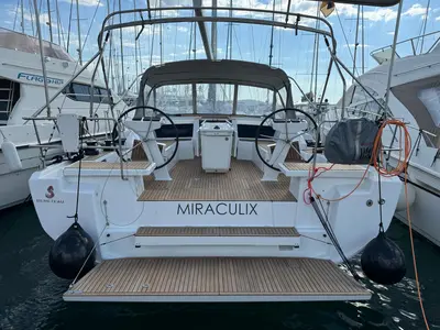 Cockpit of Miraculix, a Beneteau Oceanis 46.1 sailboat at Grad Biograd na Moru, Croatia